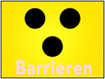 Blindenzeichen: Drei schwarze Punkte (dunkel) auf leuchtend gelbem Grund (hell)
