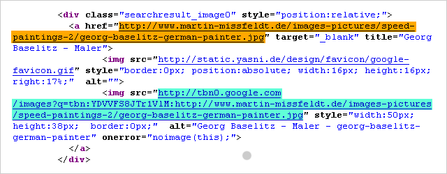 HTML-Quellcode aus einer exemplarischen yasni-Seite