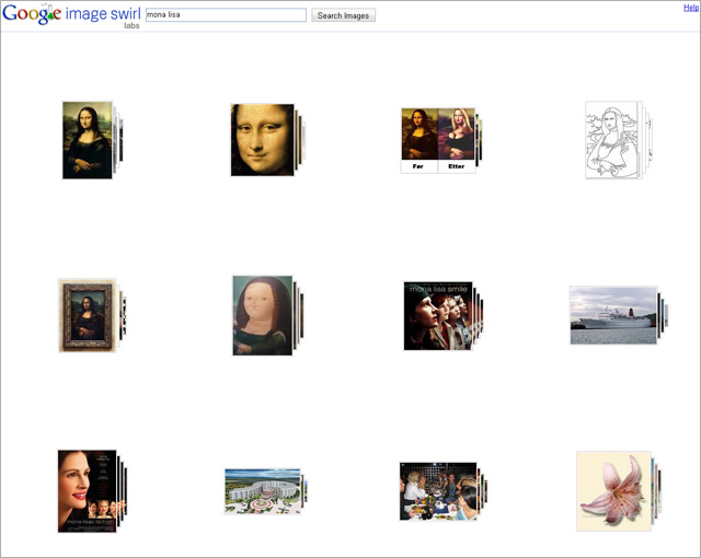 Screenshot Google Swirls Startseite - Suche nach Mona Lisa