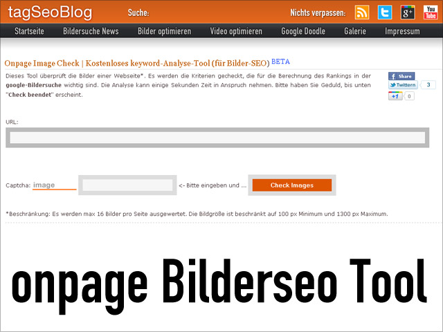 Onpage Bilderseo Tool (zur Analyse von Bildern auf Websites)