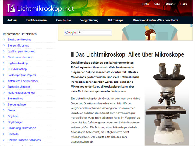 Screenshot Homepage lichtmikroskop.net