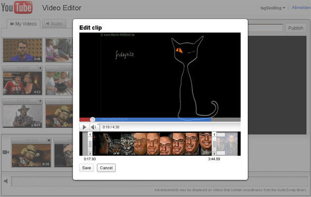 youTube Video-Editor - Clip zuschneiden